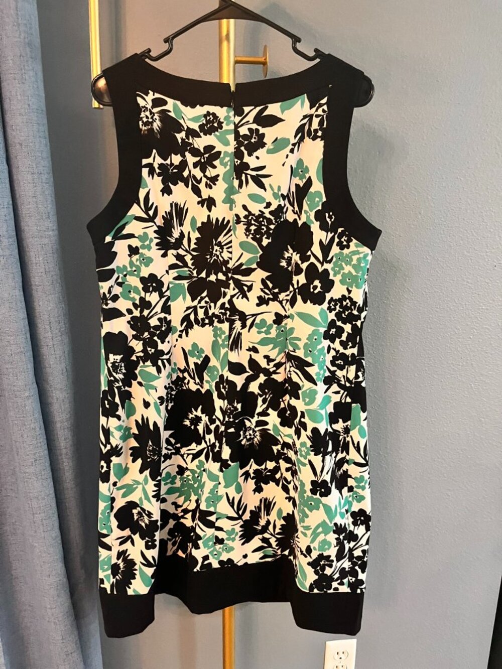 Jessica Howard Floral Sheath Dress 16 Black White Teal Colorblock Sleeveless - Picture 2 of 9
